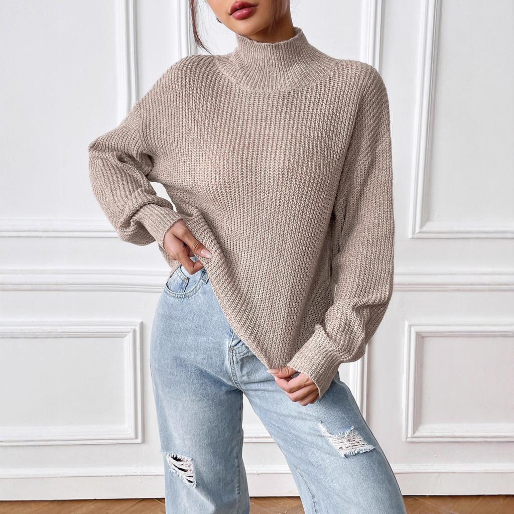 Clipped Cotton Sweater Women's Top Cross-border European and American Women's Clothing Semi-turtleneck Autumn and Winter Bottoming Sweater Pullover 