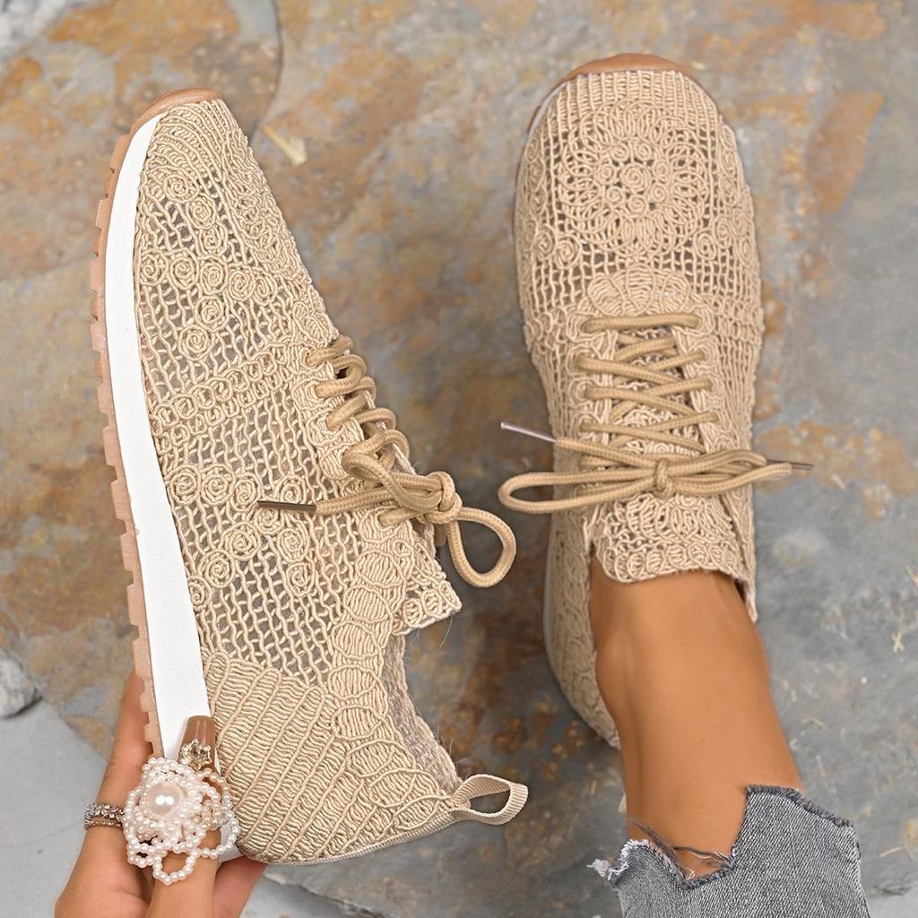 2026 Spring New Solid Color Mesh Sports and Leisure Women's Shoes Round Headed Straw Shoes Fisherman Lace Canvas