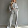 Women's Casual 2 Piece Outfit Set with Cropped Long Sleeve Sweatshirt and Wide Leg Pants