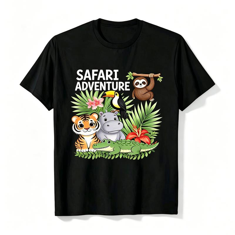 Safari Adventure Animal Tshirt Wild Jungle Graphic Tee Unisex Unisex Kis Cotton Shirt Casual Summer Vacation Gift