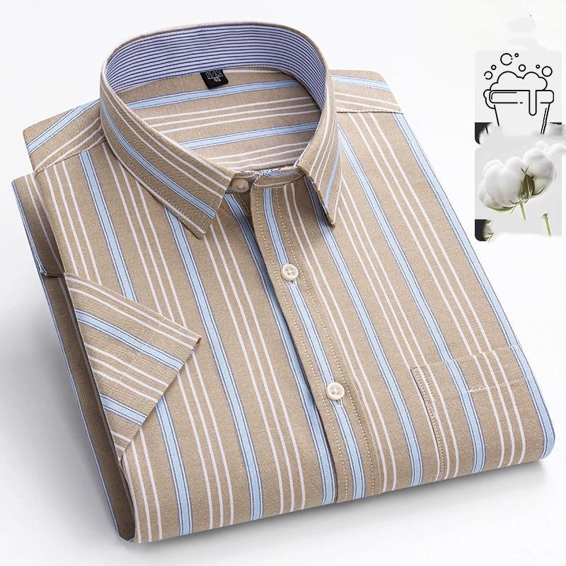 Plus Size Cotton Long-sleeve Shirts for Men Slim Fit Formal Plain Shirt Soft Plaid Striped Tops Office Elegants Clothes