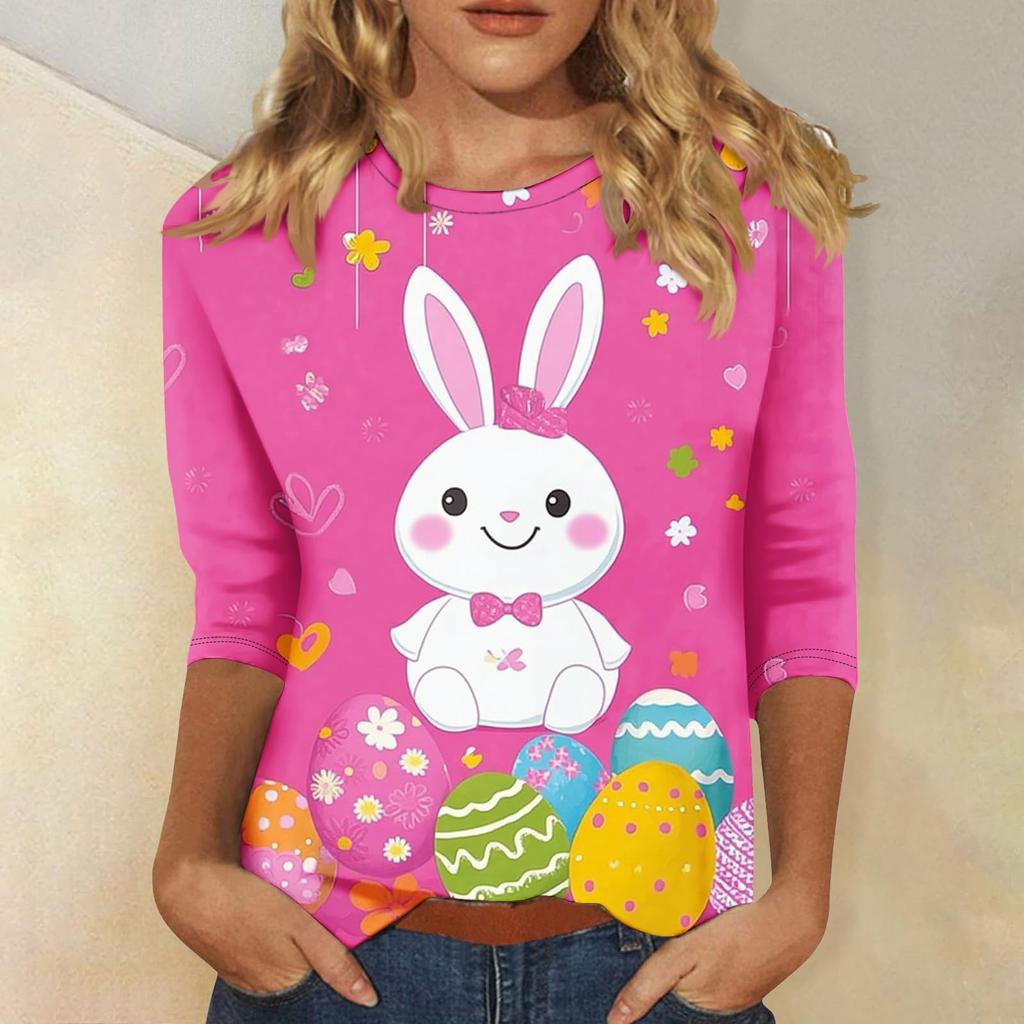 Women's -print loose 7-inch sleeve top