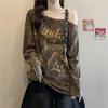Asymetryczny, podarty T-shirt Plus Size z odkrytymi ramionami: Wyszczuplający top z długim rękawem na wiosnę/jesień