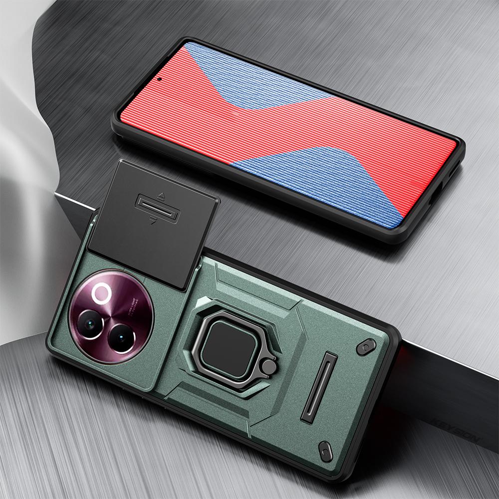 

Противоударный чехол KEYSION для VIVO V30e 5G Slide Push Pull, защитное кольцо для объектива камеры, подставка, задняя крышка для телефона для VIVO V30e 5G for VIVO V30e 5G зелёный