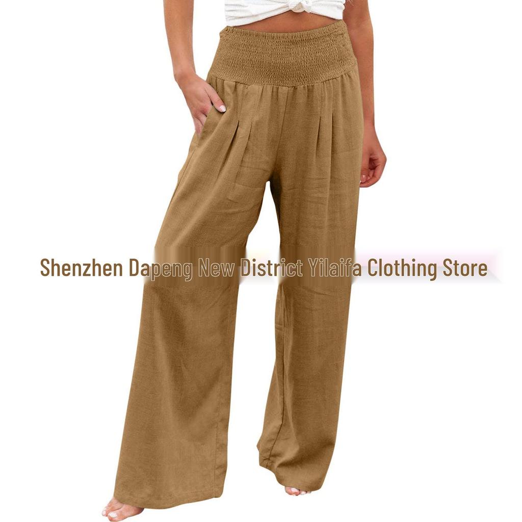 2024 Spring Women's Casual Cotton and Linen Mid-Waist Long Pants - European & American Style