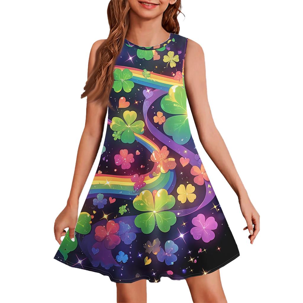 Girl Summer Dress Sleeveless Printed Color Casual Dress St. Patrick's Day