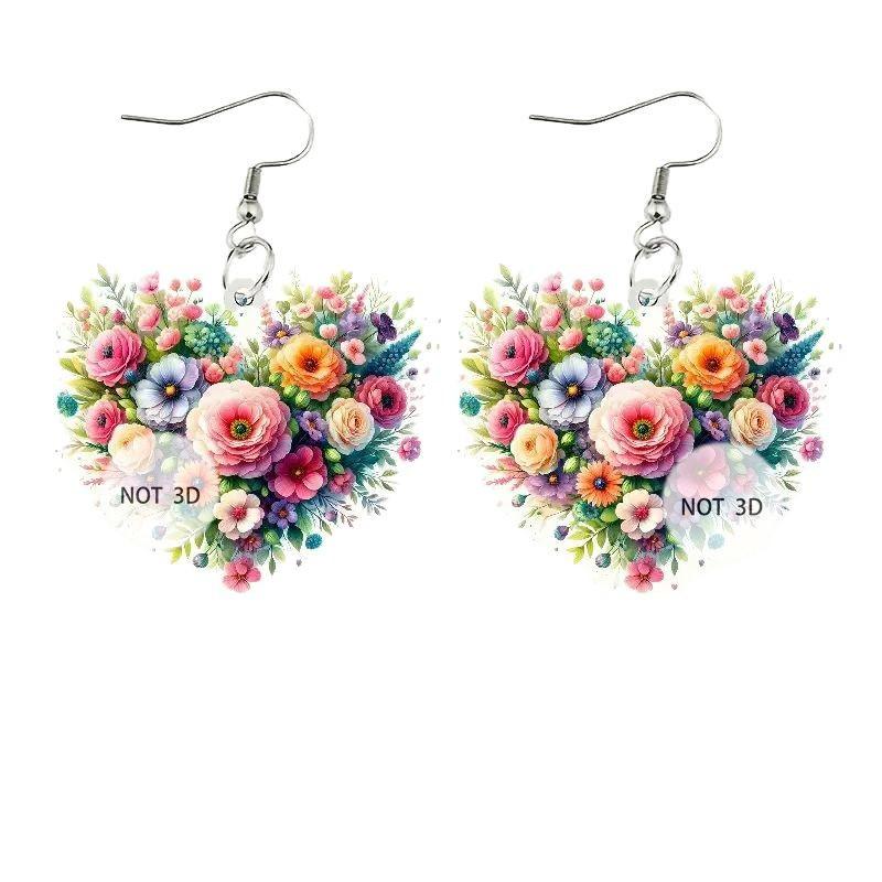 Brincos românticos de coração com flores