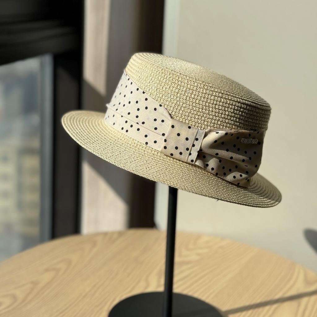 Retro French Polka Dot Top Hat Women's Spring and Summer Sunshade Sunscreen Hat Travel Vacation Straw Hat