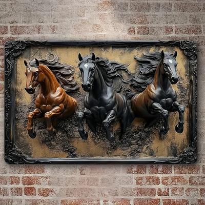 2D Aluminum Square Wall Sign – Country Horse Print, Perfect Hanging Plaque for Living Room & Home Decor
