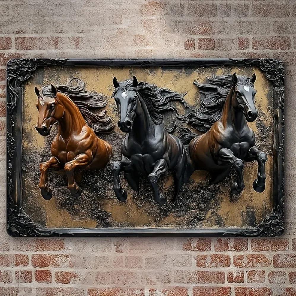 2D quadratisches Aluminium-Wandschild – Druck mit Country-Pferd, perfekte Hängeplakette für Wohnzimmer & Heimdekoration