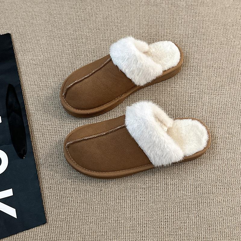 

Ретро удобные простые плюшевые дневные плюшевые тапочки осенне-зимней моды универсальные для улицы домашние женские тапочки с закрытым носком 40 коричневый