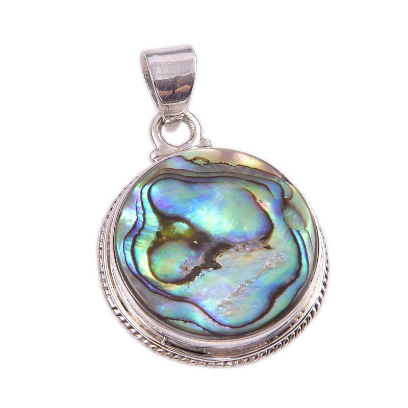 Natural Abalone Shell Gemstone 925 Solid Sterling Silver Gift Pendant 1.5" C7q16