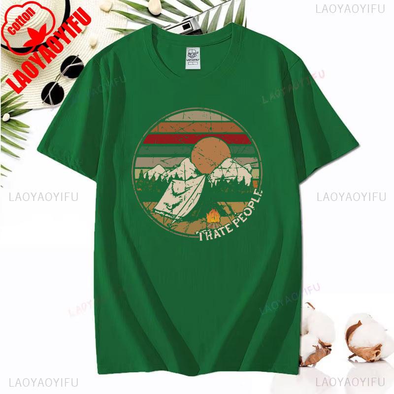 Love Camping I Hate People Vintage Funny T-Shirt Unisex Tees Camping Hiking Short Sleeve Tops Camper Gift Cotton O-Neck T-Shirt