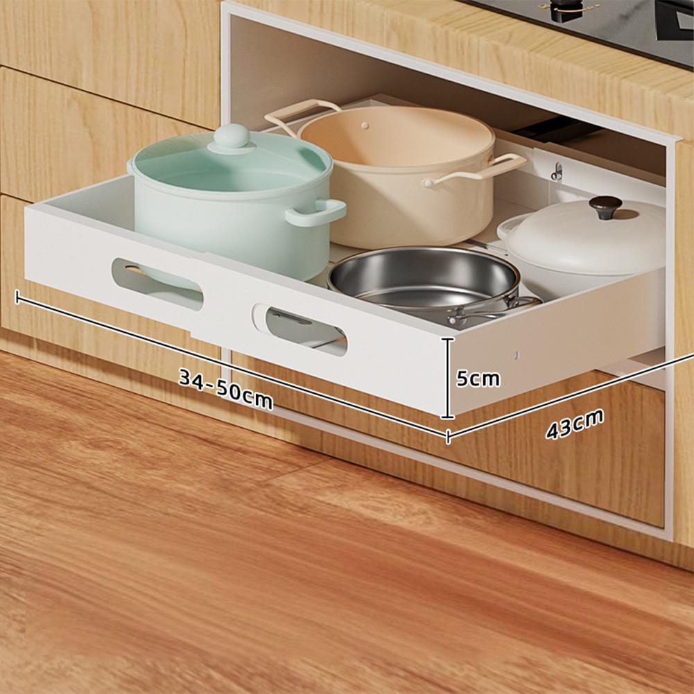 Kitchen Telescopic Drawer Carbon Steel Pull-out Extendable Storage Shelf Basket Slide Out Organiser For Cupboard Cabinet 34-50cm