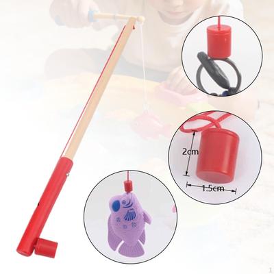 Kids Fishing Pole Toy Teaching Interactive Party Wooden Rod Red 30cm