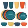 16Pcs Portable Cutlery Set Multi-Purpose Unbreakable Dinnerware Set Wheat Straw Dinnerware Suit Outdoor Tableware Set for People