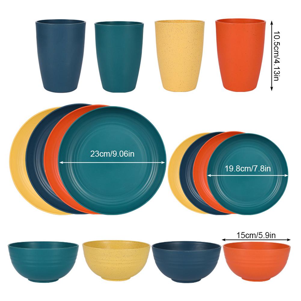 16Pcs Portable Cutlery Set Multi-Purpose Unbreakable Dinnerware Set Wheat Straw Dinnerware Suit Outdoor Tableware Set for People