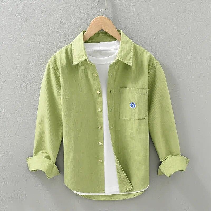 

Весна и лето свежие новые мужские рубашки повседневные 100 хлопок рубашка с длинным рукавом вышивка дизайнерские мужские топы корейский стиль мужская одежда молодежная M зелёный