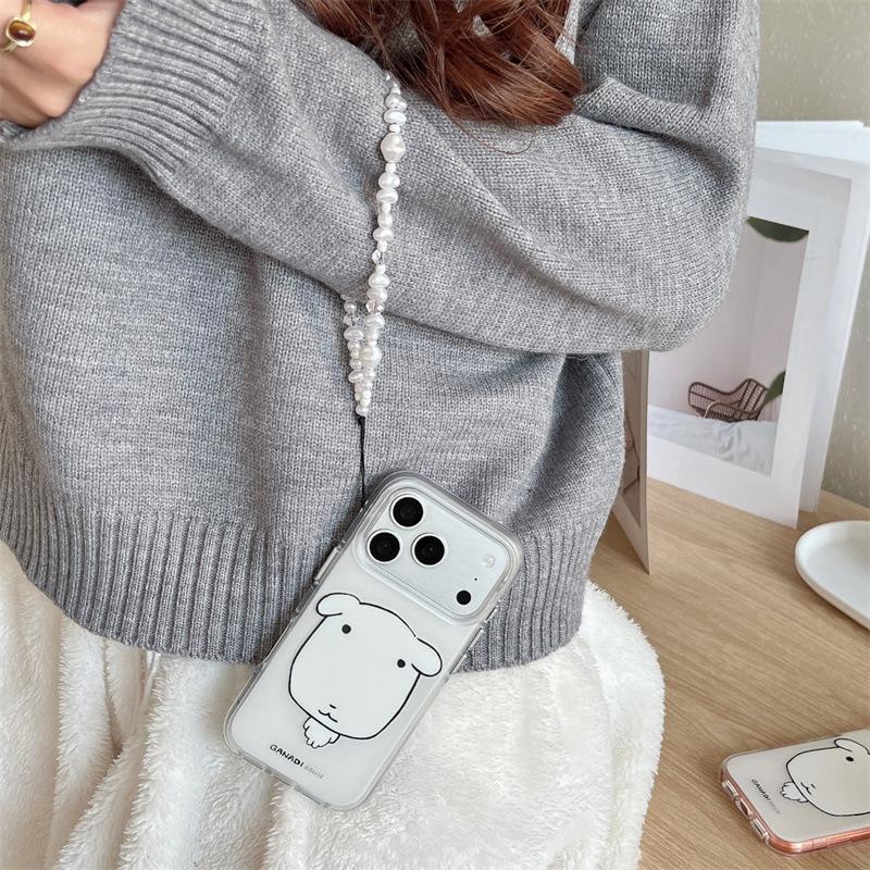 Adorable White Dog Chain Phone Case for iPhone 17, 16 Pro Max, 15, 14