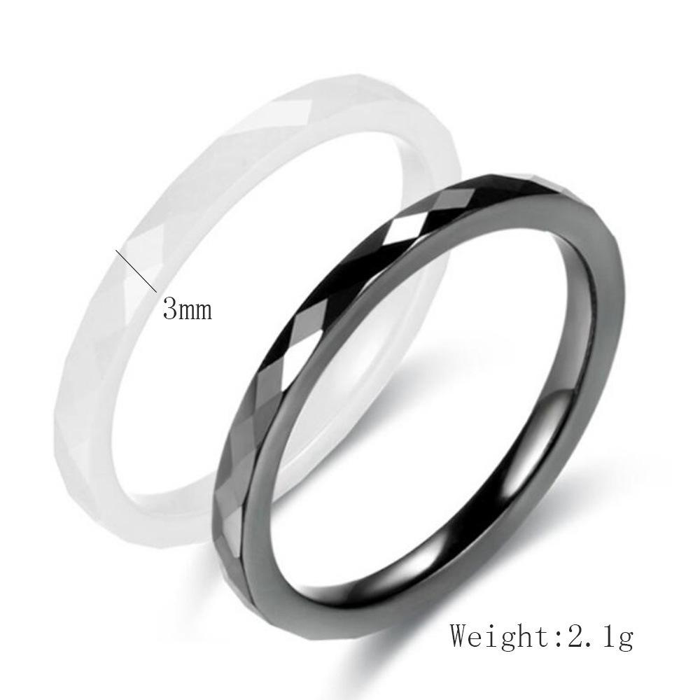 Faceted Ceramic Black and White Polished Diamond Ring, 3MM Wide, Simple and Versatile.