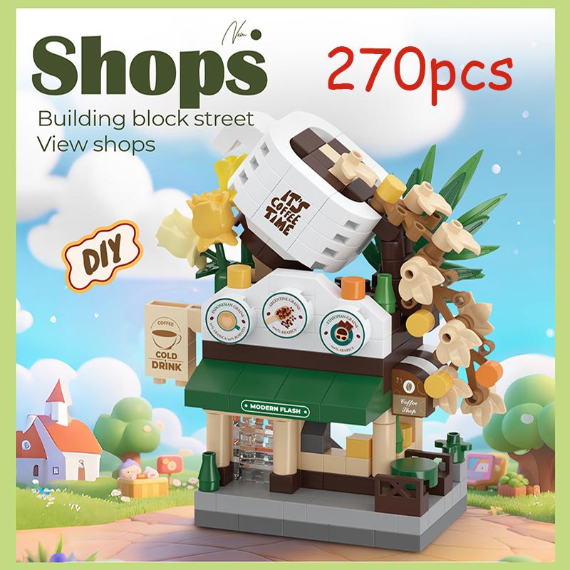 Mini Street View Kaffee Fotostudio Haustier Brot Dessert Blume Hamburger Kleine Läden Stadt Bausteine Für Kinder Spielzeug Geschenke