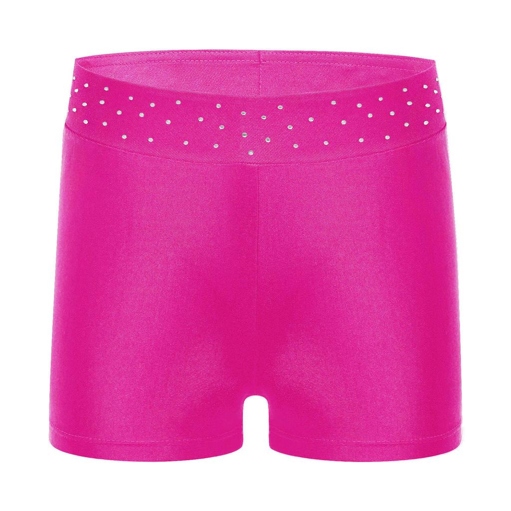 Girls Performance Shorts Sparkling Rhinestones Waistband Figure Skating Dance Gymnastics Bottom