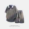 Men's Trendy Jacquard Lapel Short Sleeve T-shirt Set