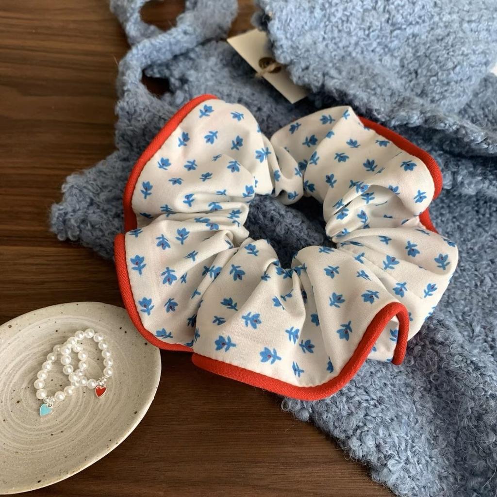 Korean Fashion Floral Plaid Scrunchie Women Girls Flower Elastic Hair Rubber Bands Accessories Tie Hair Rope Headdress Headwear