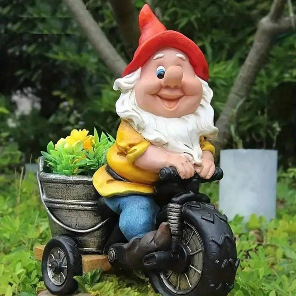 Funny Garden Bicycle Gnome Statue, Naughty Gnome Ornament, Decoration, Outdoor Yard Lawn Art Decoration (1 Piece)
