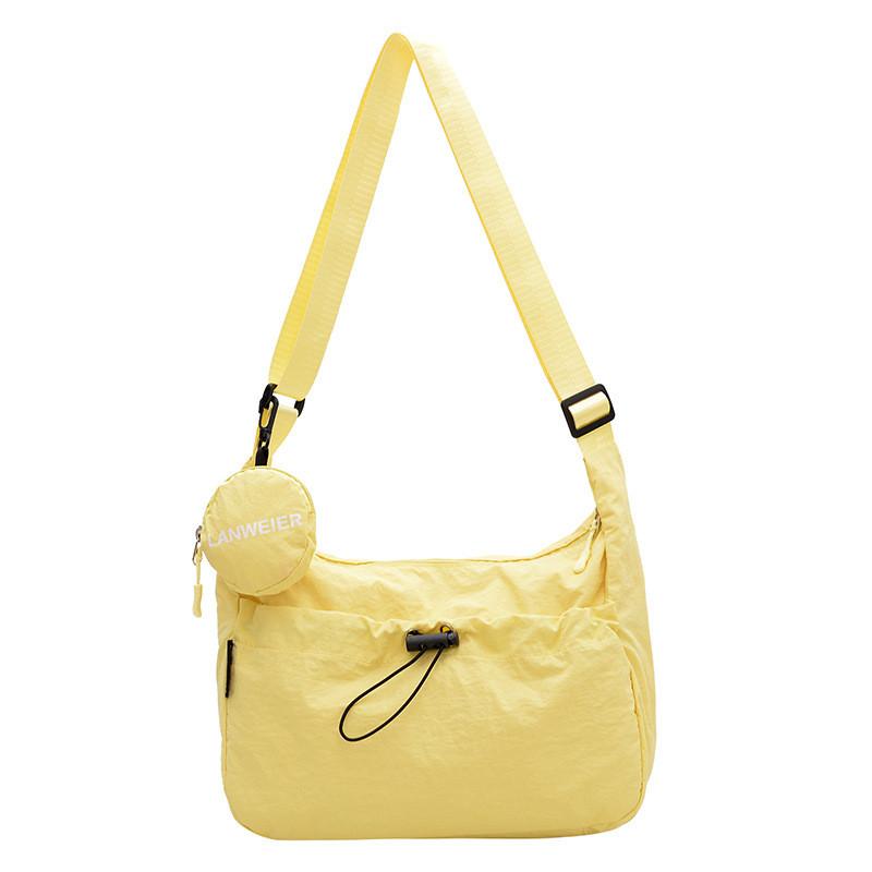 Simple Solid Color Drawstring Design Women Shoulder Bags With Letter Print Coin Purse For Daily Urban Use