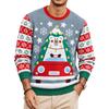 Christmas Floral Print Men's Crewneck Sweater, Casual Holiday Pullover