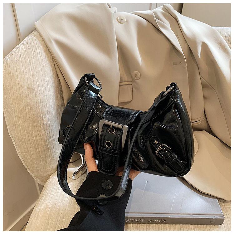 IELGY Simple Trendy Pleated Solid Color Large Capacity Casual PU Armpit Order Shoulder Small Square Bag