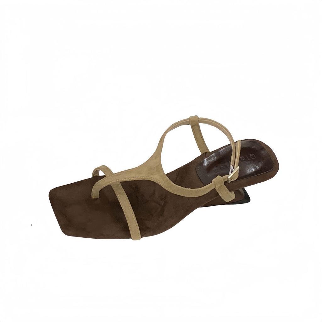 French Retro Suede Square Wedge Heel Toe Sandals Women's Summer New Versatile Open-toed Thick-heeled Sandals Roman Sandals