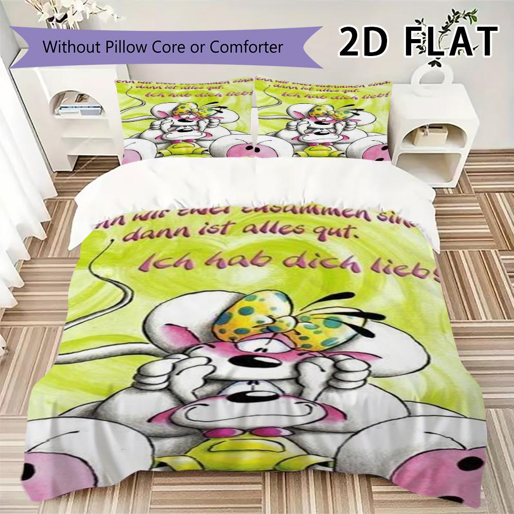 Diddl Pattern Bedding Uilt Set Uilt Cover Pillowcase Home Decoration Birthday Gift (1 * Duvet Cover + 2 * Pillowcase Without Core)