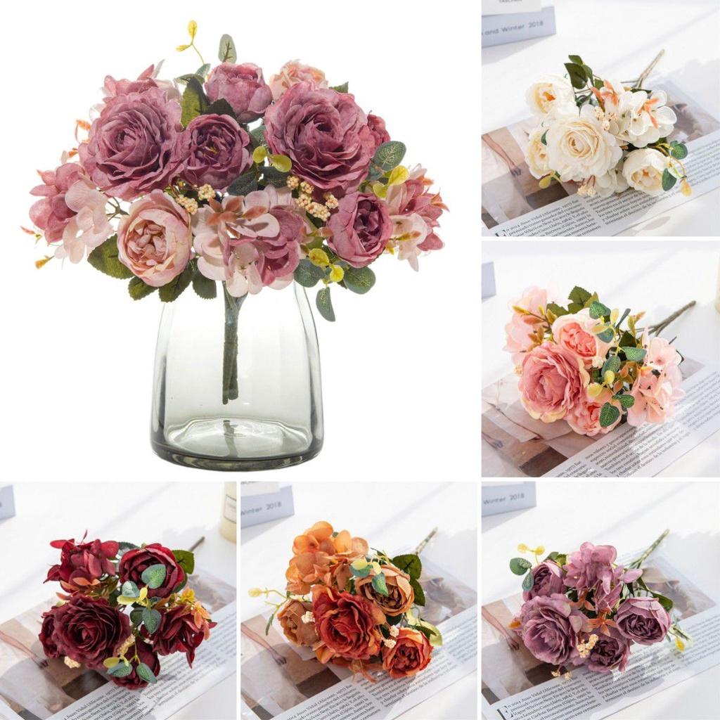 High Realistic Artificial Silk Flowers Fake Roses Bunches For Photography Props