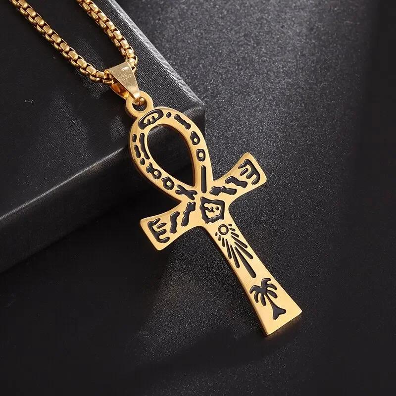 Ancient Egyptian Animal Totem Ankh Cross Pendant Necklace for Men Women Fashion Charm Lucky Riding Jewelry
