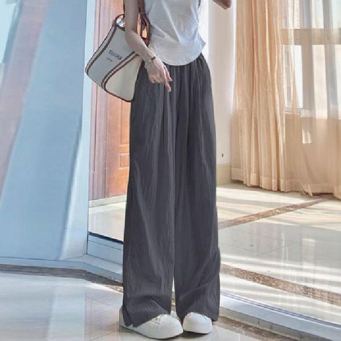 

Women s New Summer Ice Silk High-Waisted Wide-Leg Pants - Lightweight, Loose, Straight, Versatile, and Sun-Protective. XXL серый