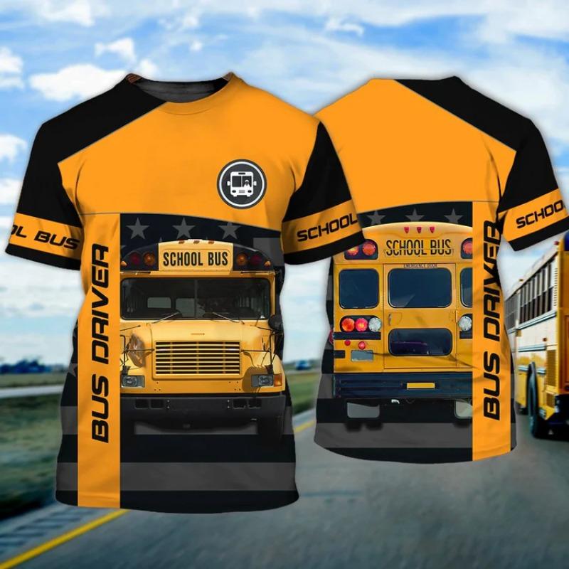 Tričko řidiče školního autobusu Nové pánské tričko 3D potisk Ležérní uniforma Letní O-výstřih Krátký rukáv Mikina Unisex Harajuku oblečení