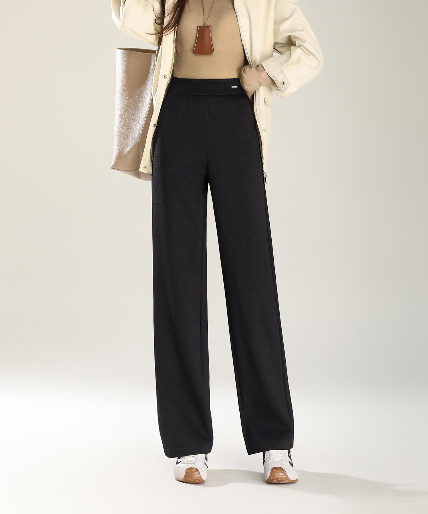 

2025 Trendy High-Waist Denim Wide-Leg Pants for Women - Slimming, Versatile, Casual Autumn/Winter Design L (42.5-50 kg) чёрный