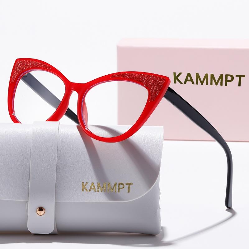 

KAMMPT Vintage Cat Eye Glasses Women 2024 Fashion Multi-color Rim Optical Frames Trendy Brand Design Blue Light Blocking Eyewear with cases красный
