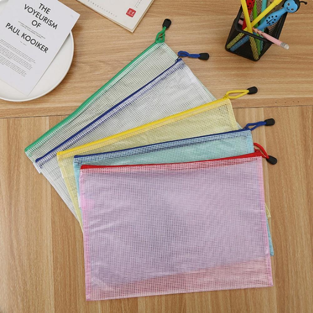 5 Pcs Stationery Storage Folder File Mesh Zipper Pouch A5 Mix Color Document Bag Zip File Folders School Office Supplies