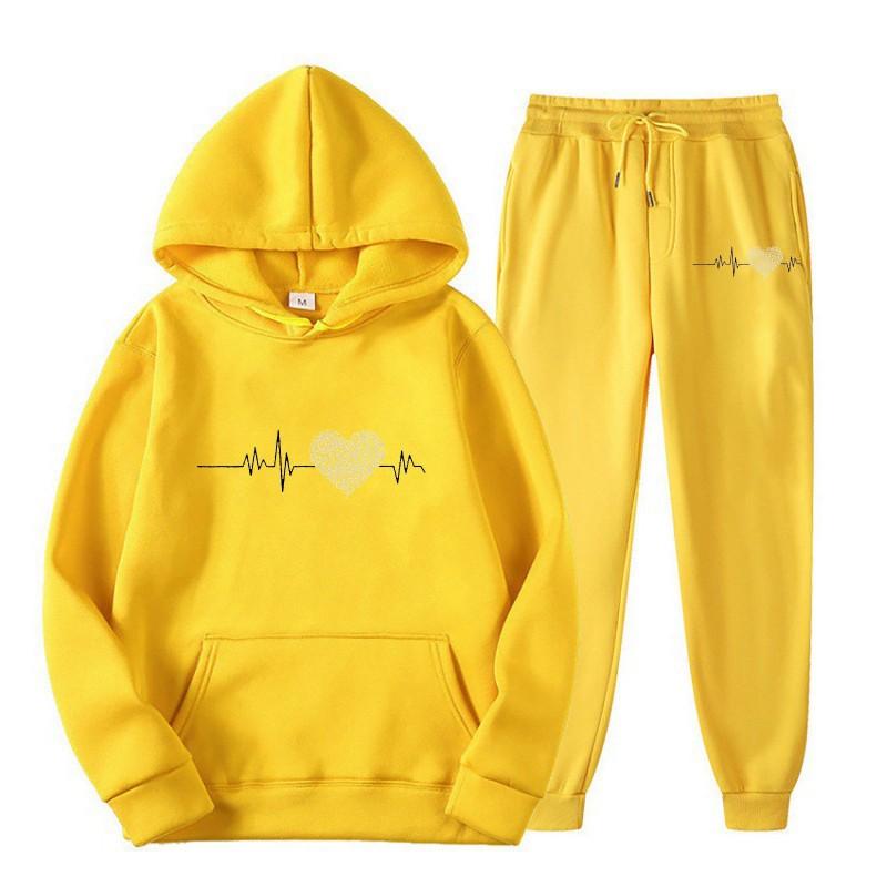Womens Casual Hooded Sweatshirt Set Loose Fit College Style Printed Long Sleeve Top Drawstring Pants