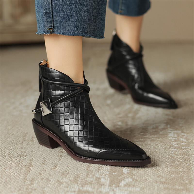 Fashion 2025 Autumn Split Leather Women Boots Pointed Toe Ankle Boots for Women Winter Boots Women Fashion Retro Chelsea Boots Female