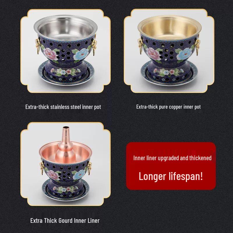 Cloisonné Copper Personal Alcohol Hot Pot