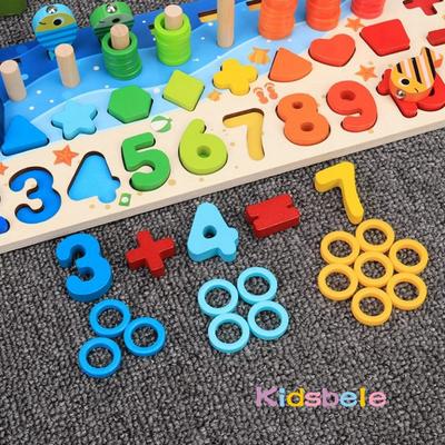 Montessori Toys Wooden Number Puzzle Sorting For Toddlers Shape Sorter Counting Fishing Game Educational Math Stacking Block