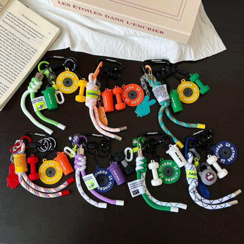 with D-shaped Buckle Fitness Series Pendant Colorful Simulation Dumbbells Keyring  Fitness Prople
