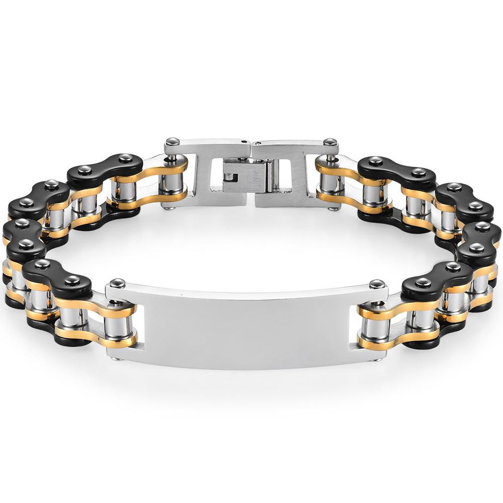 12MM Motorcycle Bike Chain Bracelet for Men Stainless Steel Bicycle Link Design Men's ID Bracelets Punk Rock Jewelry Accessory 10 Color