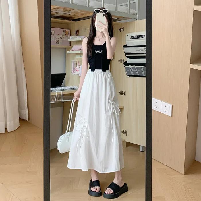 Summer design bow skirt women s 2026 new small loose and thin high waist temperament long skirt S