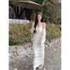 White lace suspender dress women's summer cake temperament splicing holiday style thin medium and long skirt women