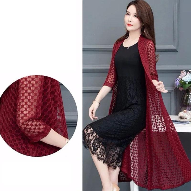 Hemdschal Damen Mittellanges Temperament Sommer Außenstrickjacke Sonnenschutz Außen Drape Top Mesh Mantel